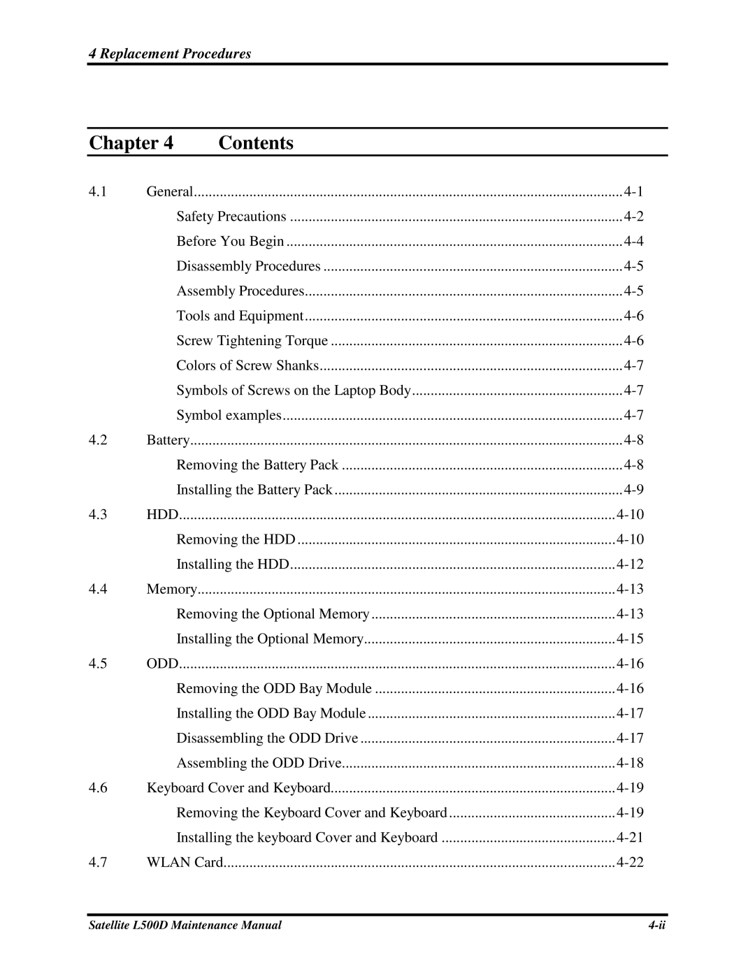 Toshiba L500D manual 4ReplacementProcedures 