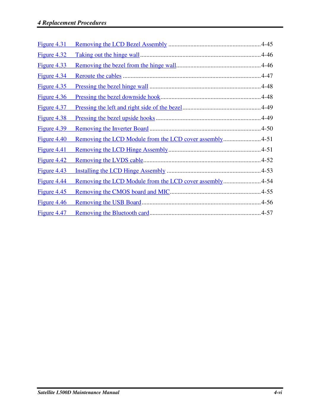 Toshiba L500D manual 4ReplacementProcedures 