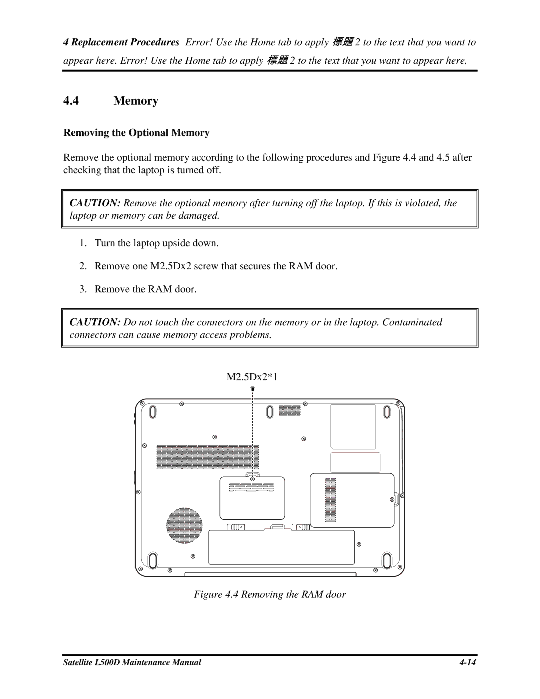 Toshiba L500D manual RemovingtheOptionalMemory 