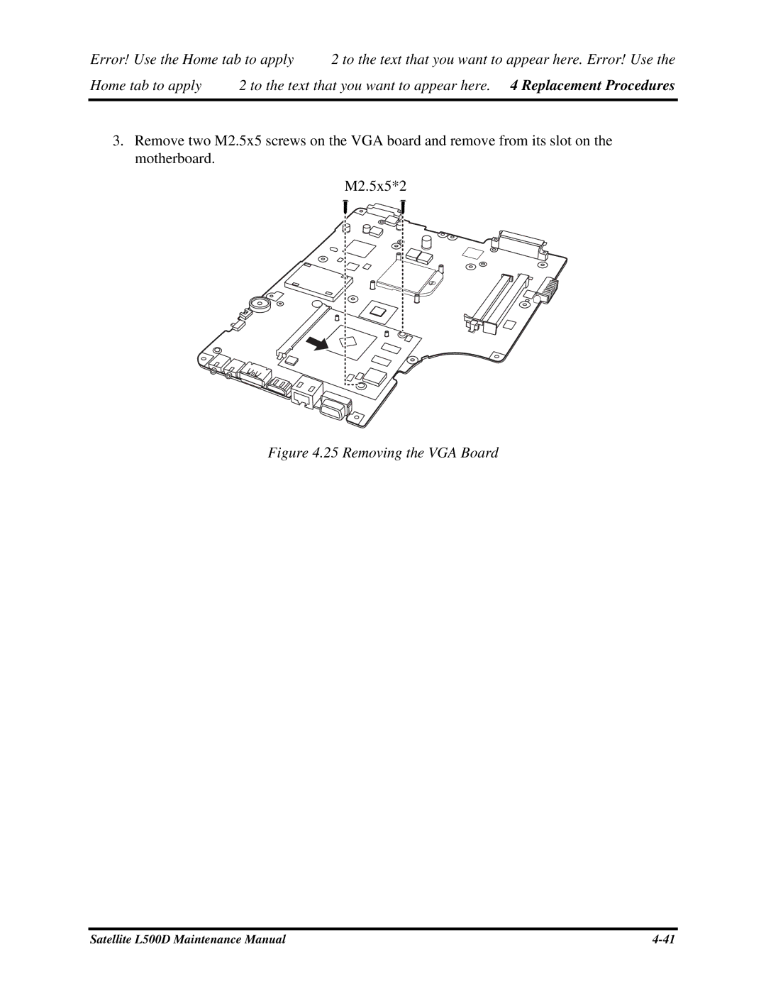 Toshiba L500D manual 25RemovingtheVGABoard 