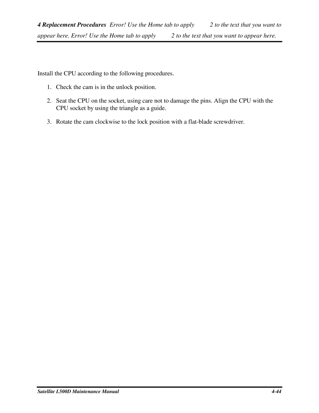 Toshiba L500D manual InstallingtheCPU 