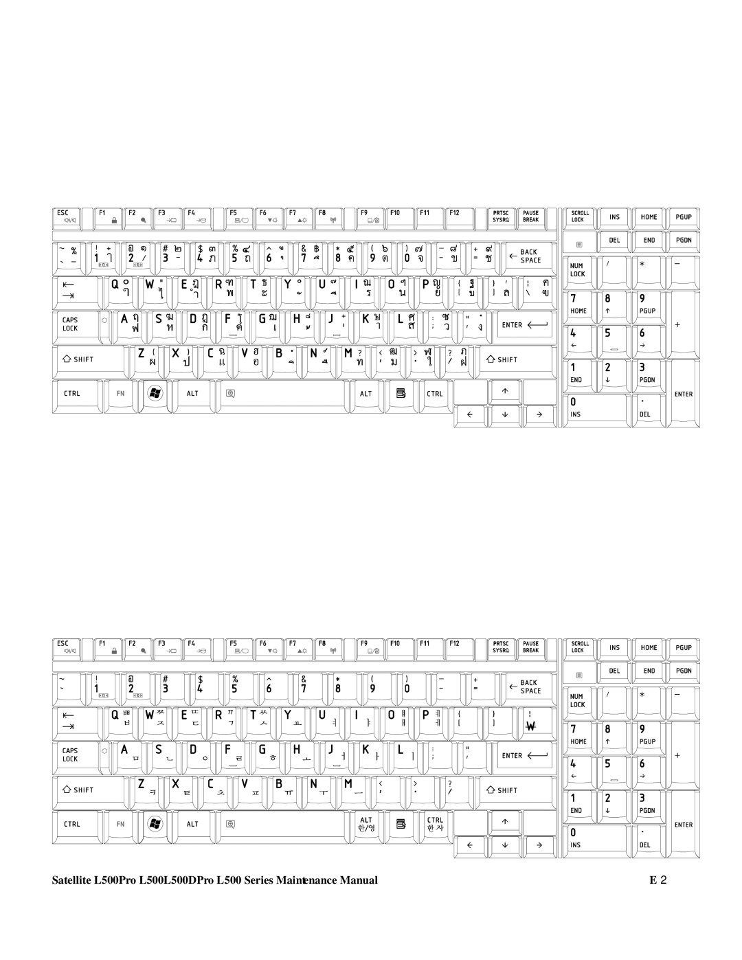 Toshiba L500D manual Thai TI Keyboard Korean KO Keyboard 