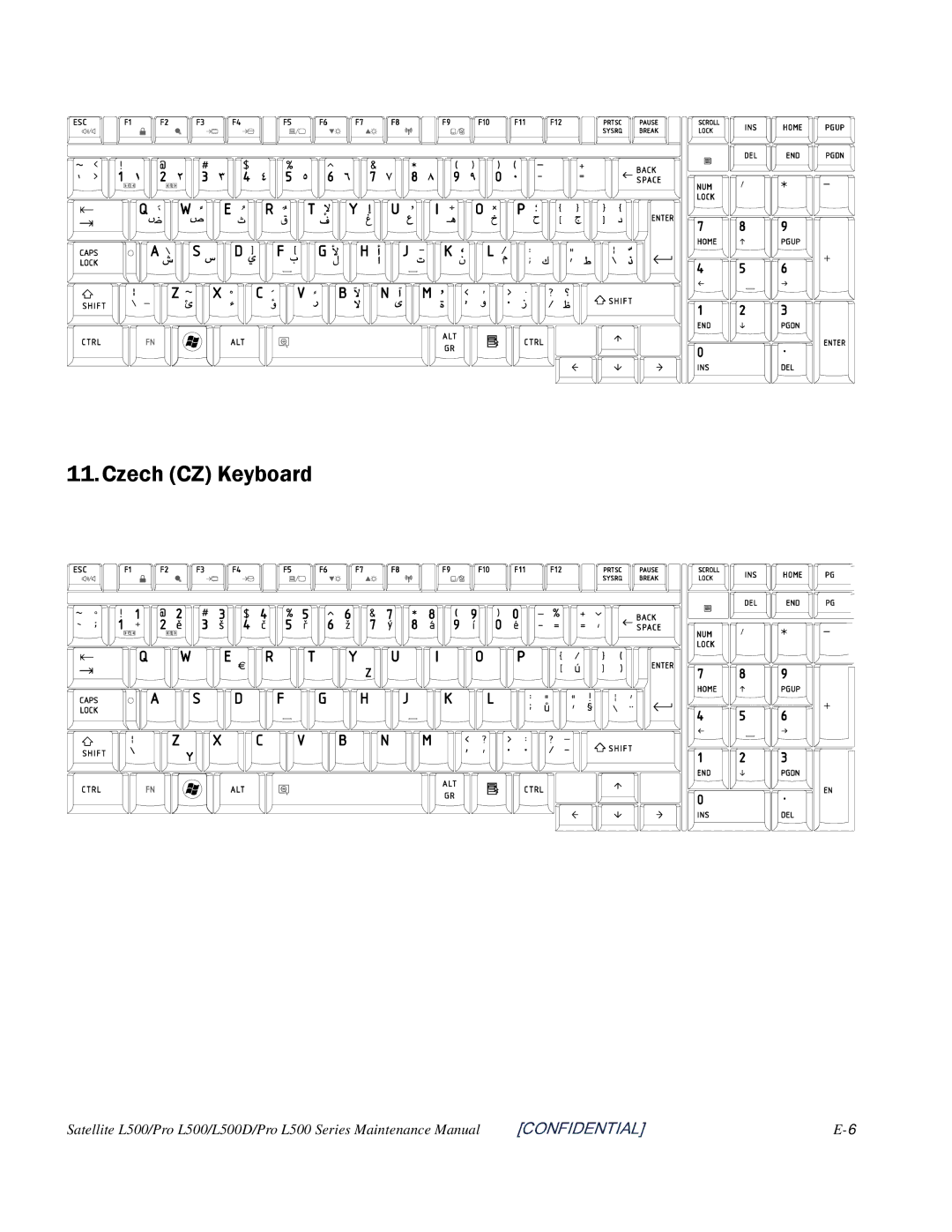 Toshiba L500D manual Czech CZ Keyboard 