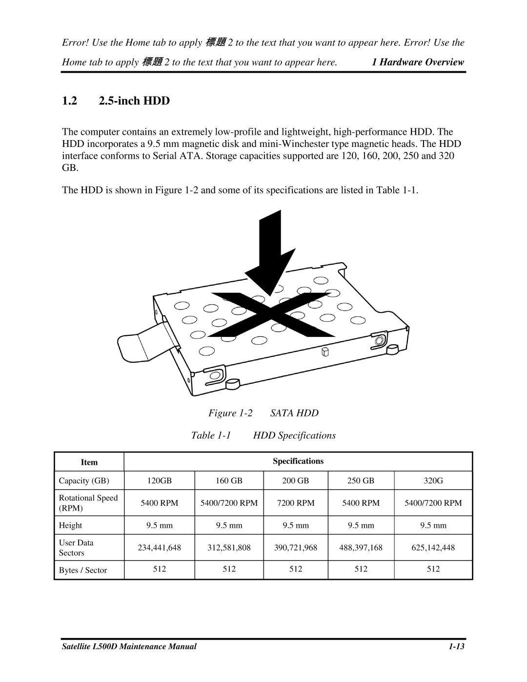 Toshiba L500D manual inchHDD, 2SATAHDD 