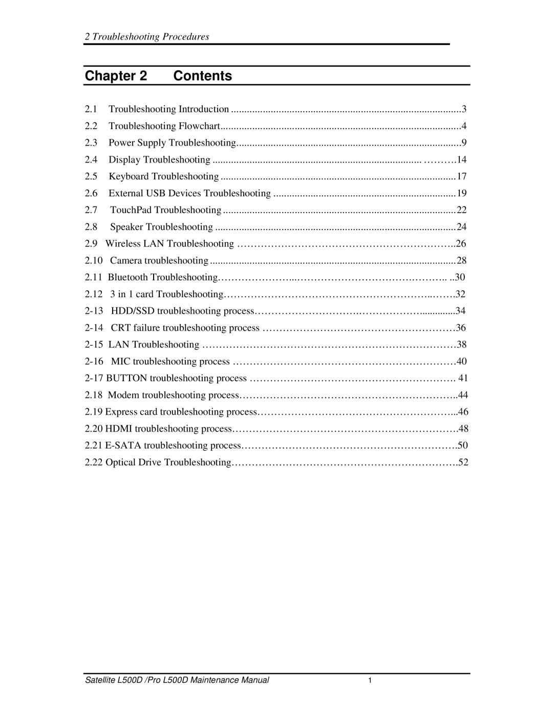 Toshiba L500D manual Contents 