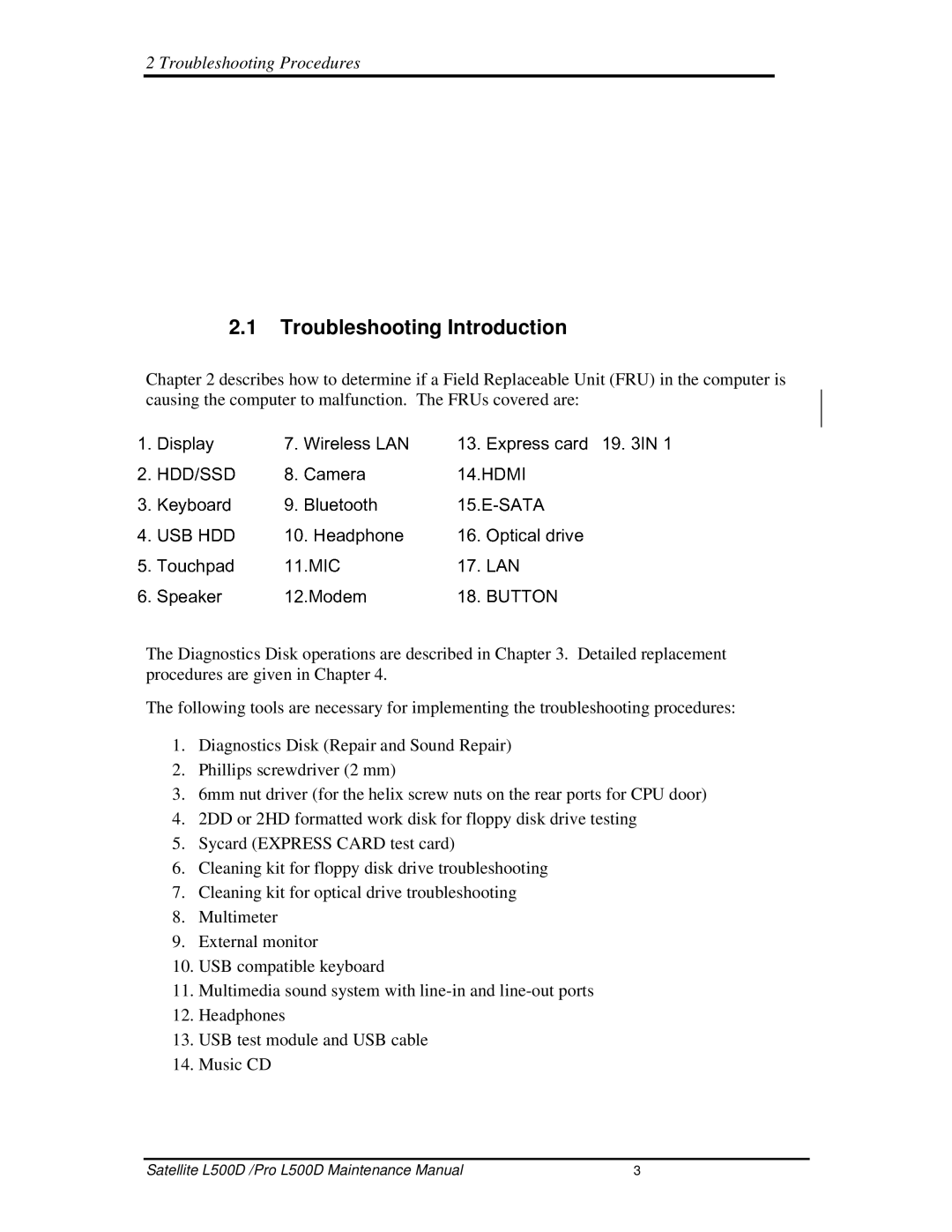 Toshiba L500D manual  , TroubleshootingIntroduction 