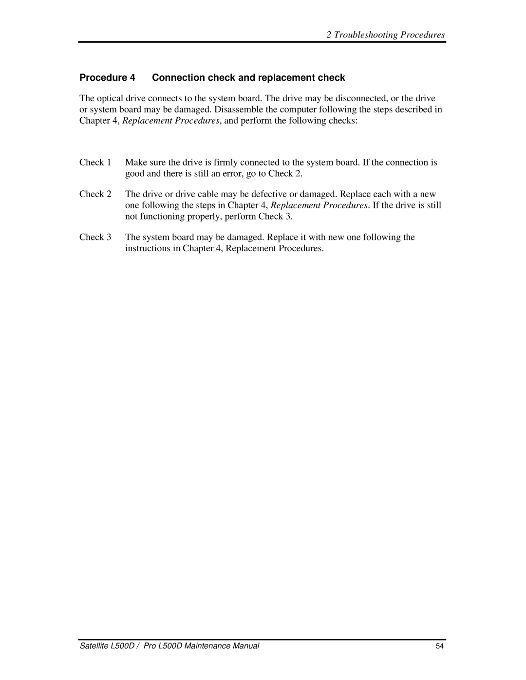 Toshiba L500D manual Procedure4 Connectioncheckandreplacementcheck 