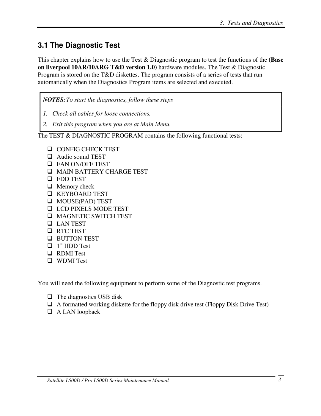 Toshiba L500D manual 1TheDiagnosticTest, Memorycheck 