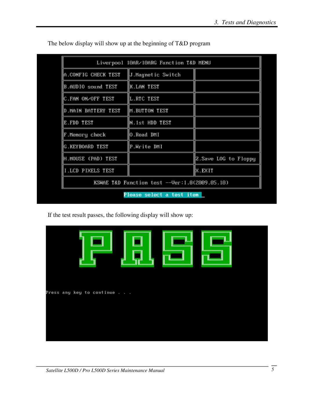 Toshiba L500D manual Tests and Diagnostics 
