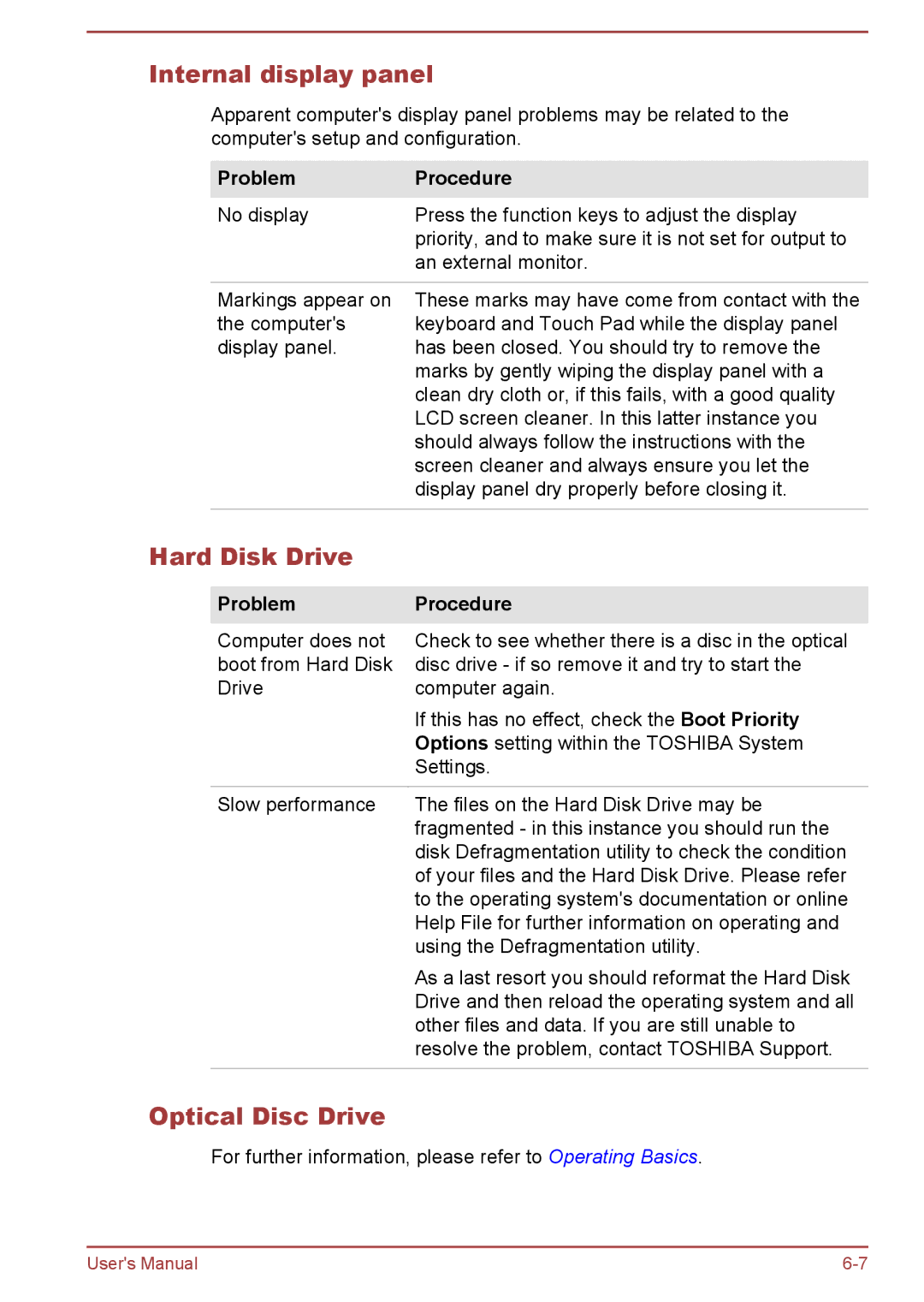 Toshiba L50-A/L50D-A, L50t-A/L50Dt-A user manual Internal display panel, Hard Disk Drive, Optical Disc Drive 