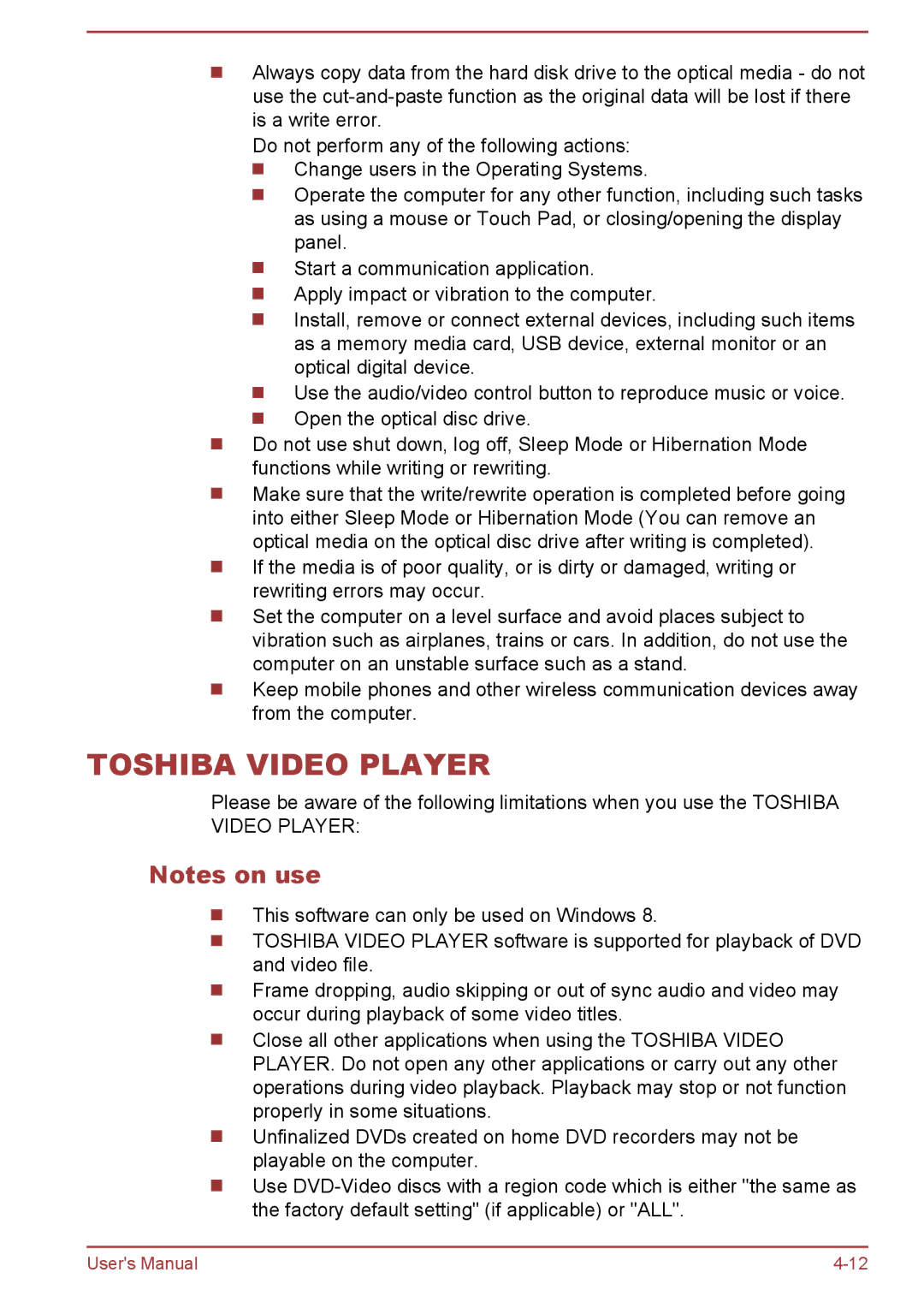 Toshiba L50t-A/L50Dt-A, L50-A/L50D-A user manual Toshiba Video Player 