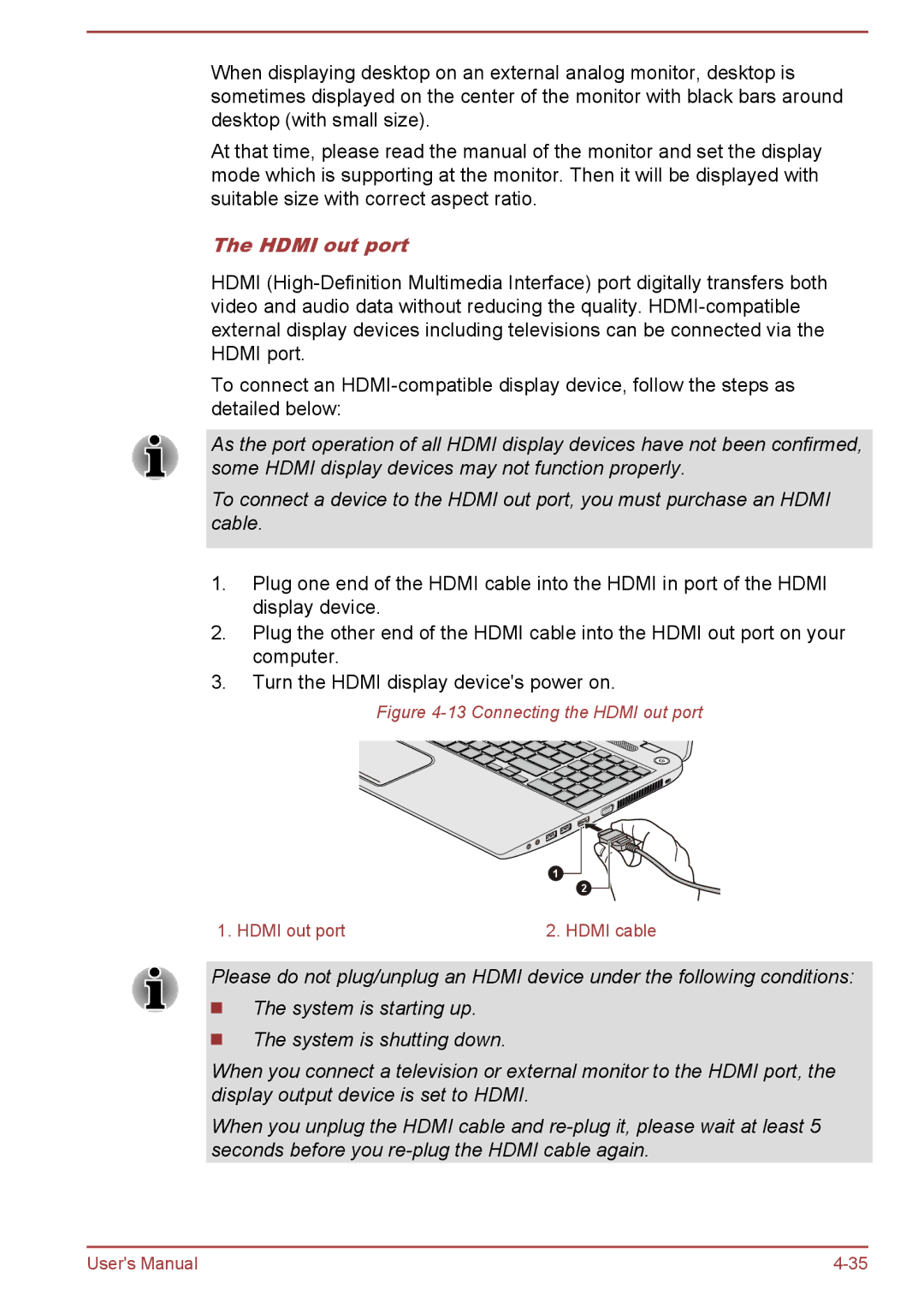 Toshiba L50-A/L50D-A, L50t-A/L50Dt-A user manual Connecting the Hdmi out port 