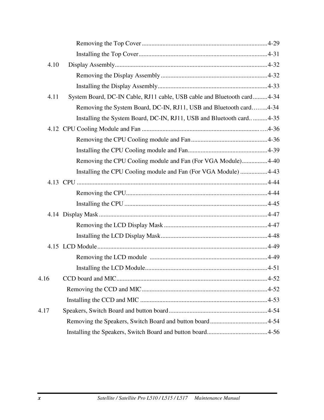 Toshiba L515, L517 manual RemovingtheCPU 