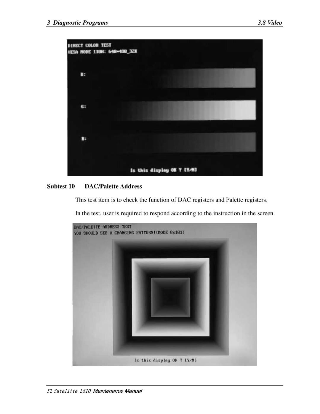 Toshiba L515, L517 manual 52   , Subtest10 DAC/PaletteAddress 