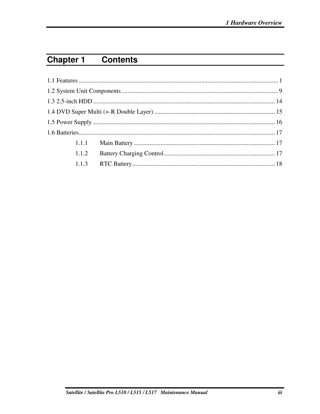 Toshiba L515, L517 manual Contents 