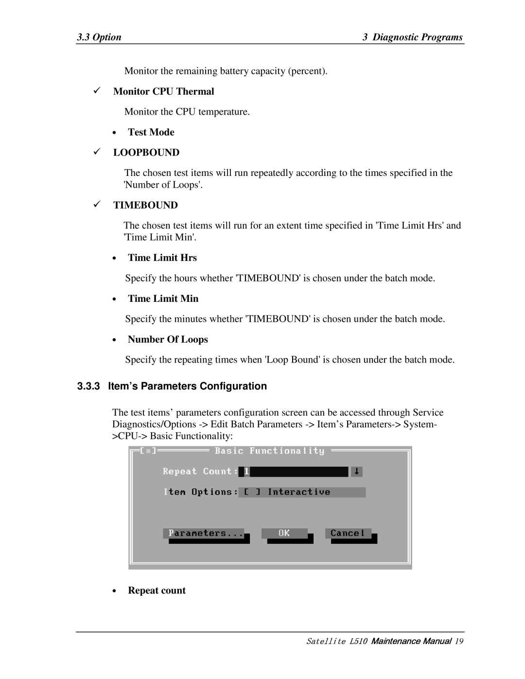 Toshiba L517, L515 manual Item’sParametersConfiguration 