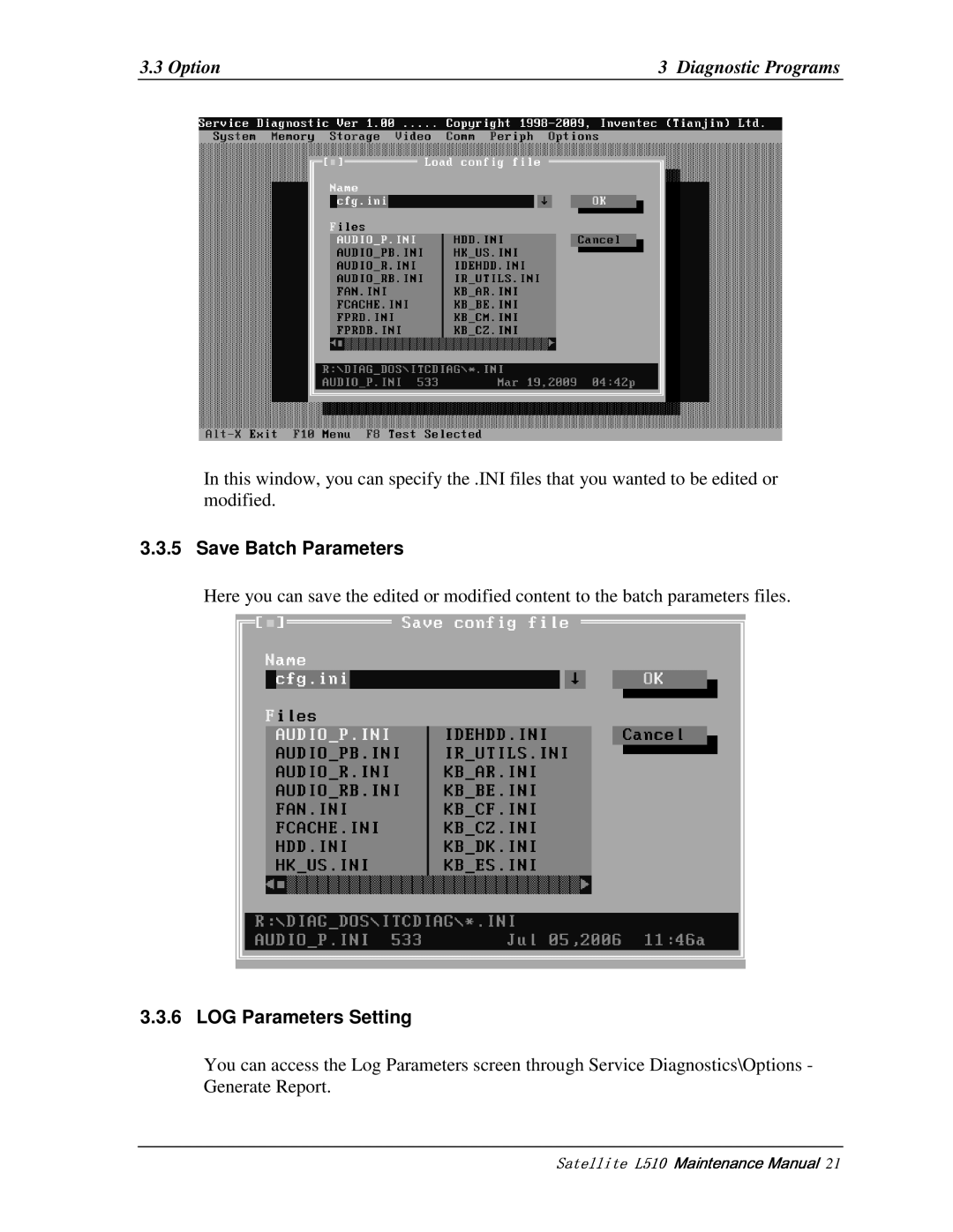 Toshiba L517, L515 manual SaveBatchParameters, LOGParametersSetting 