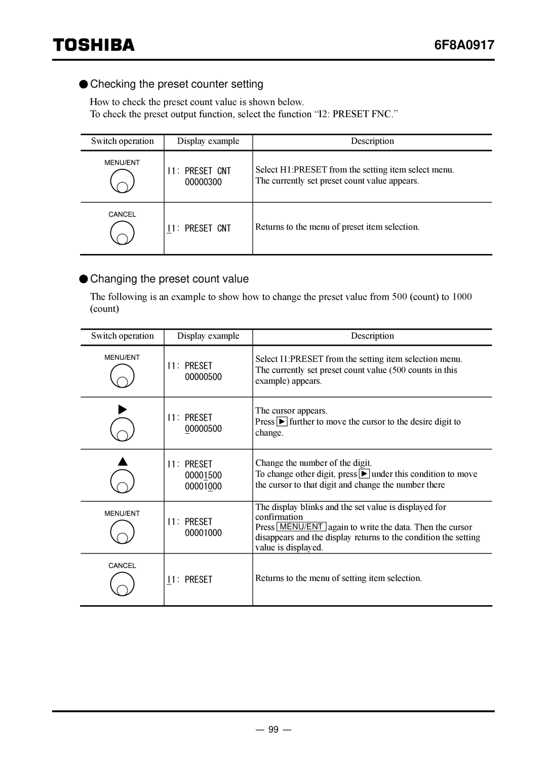 Toshiba L5232 manual Checking the preset counter setting, Changing the preset count value 