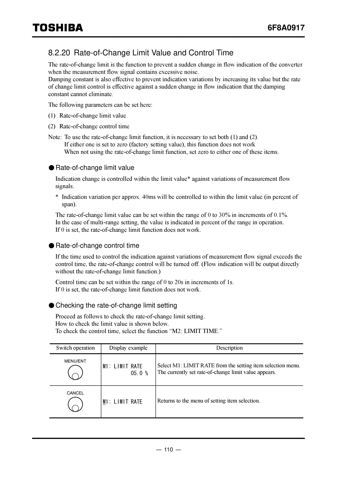 Toshiba L5232 Rate-of-Change Limit Value and Control Time, Rate-of-change limit value, Rate-of-change control time, 110 