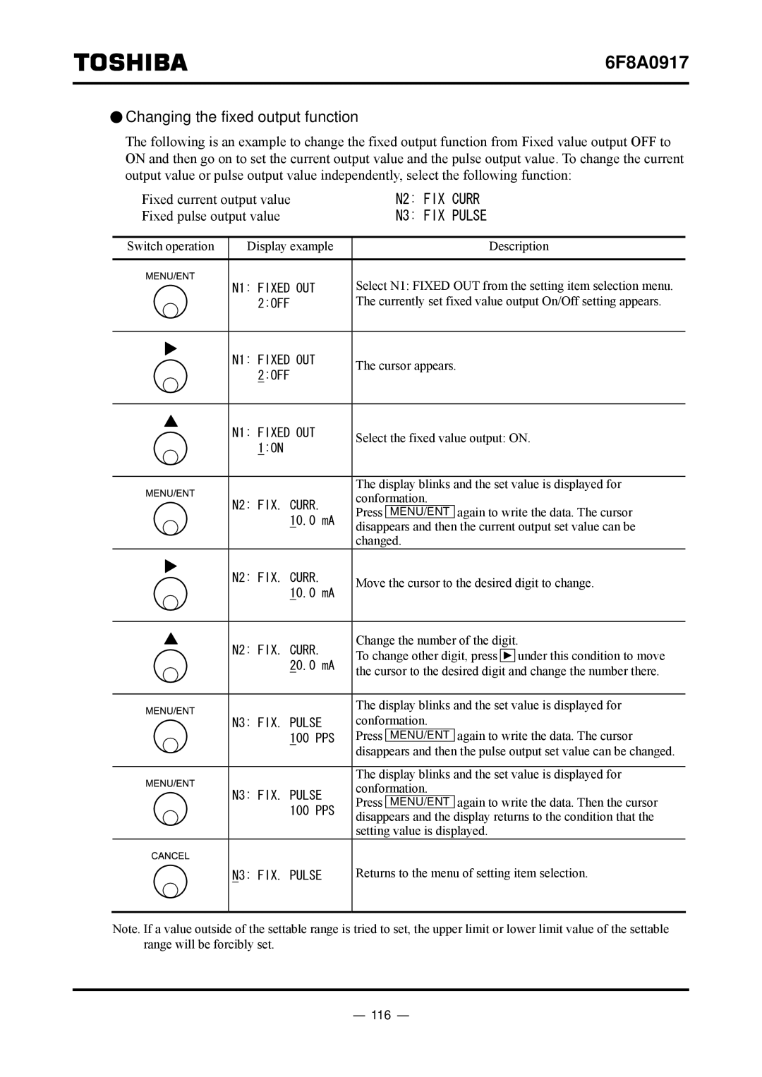 Toshiba L5232 manual Changing the fixed output function, 116 