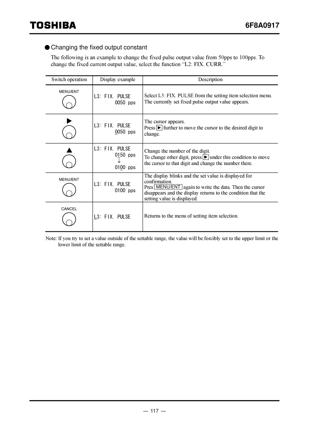 Toshiba L5232 manual Changing the fixed output constant, 117 