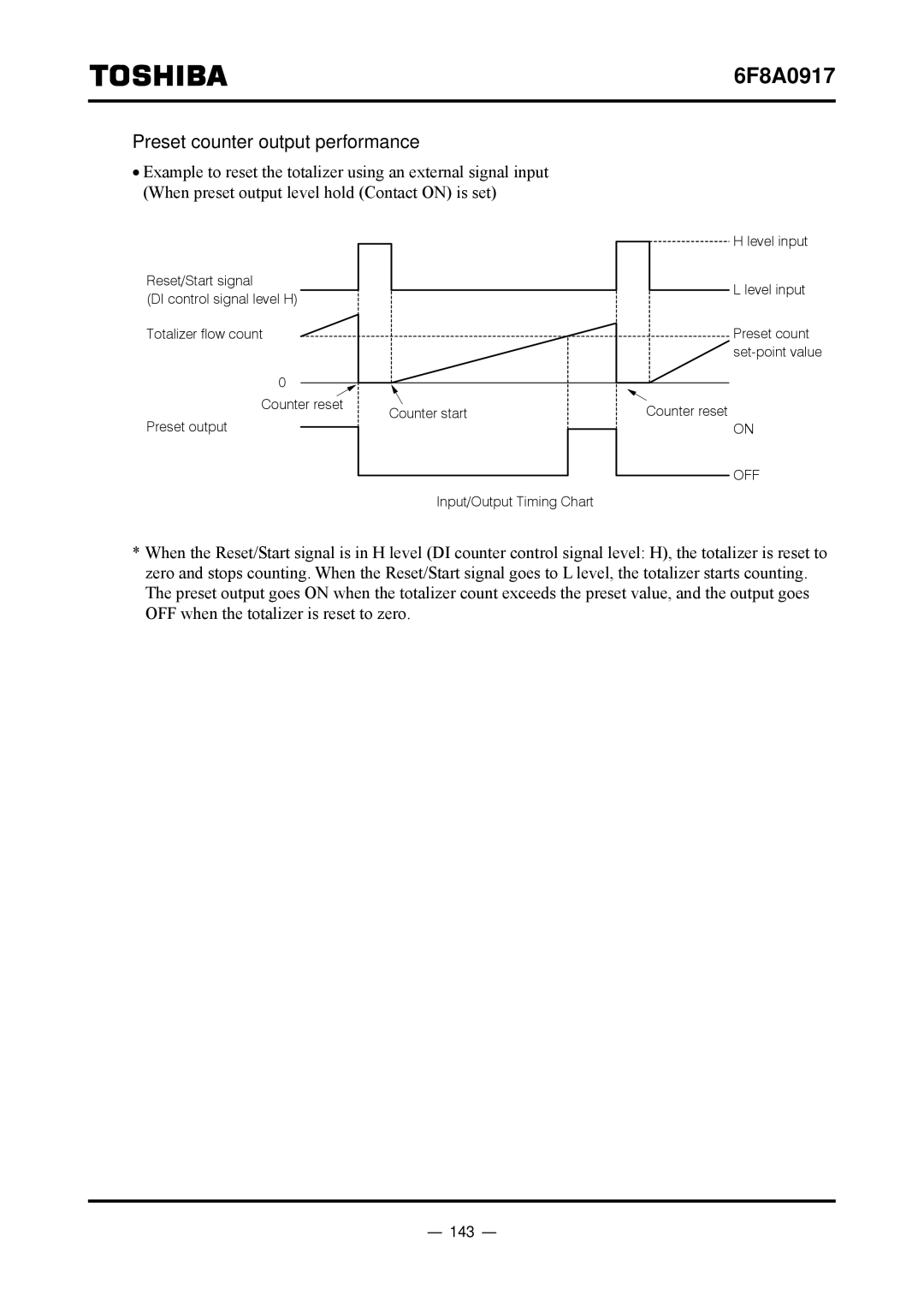Toshiba L5232 manual Preset counter output performance, 143 