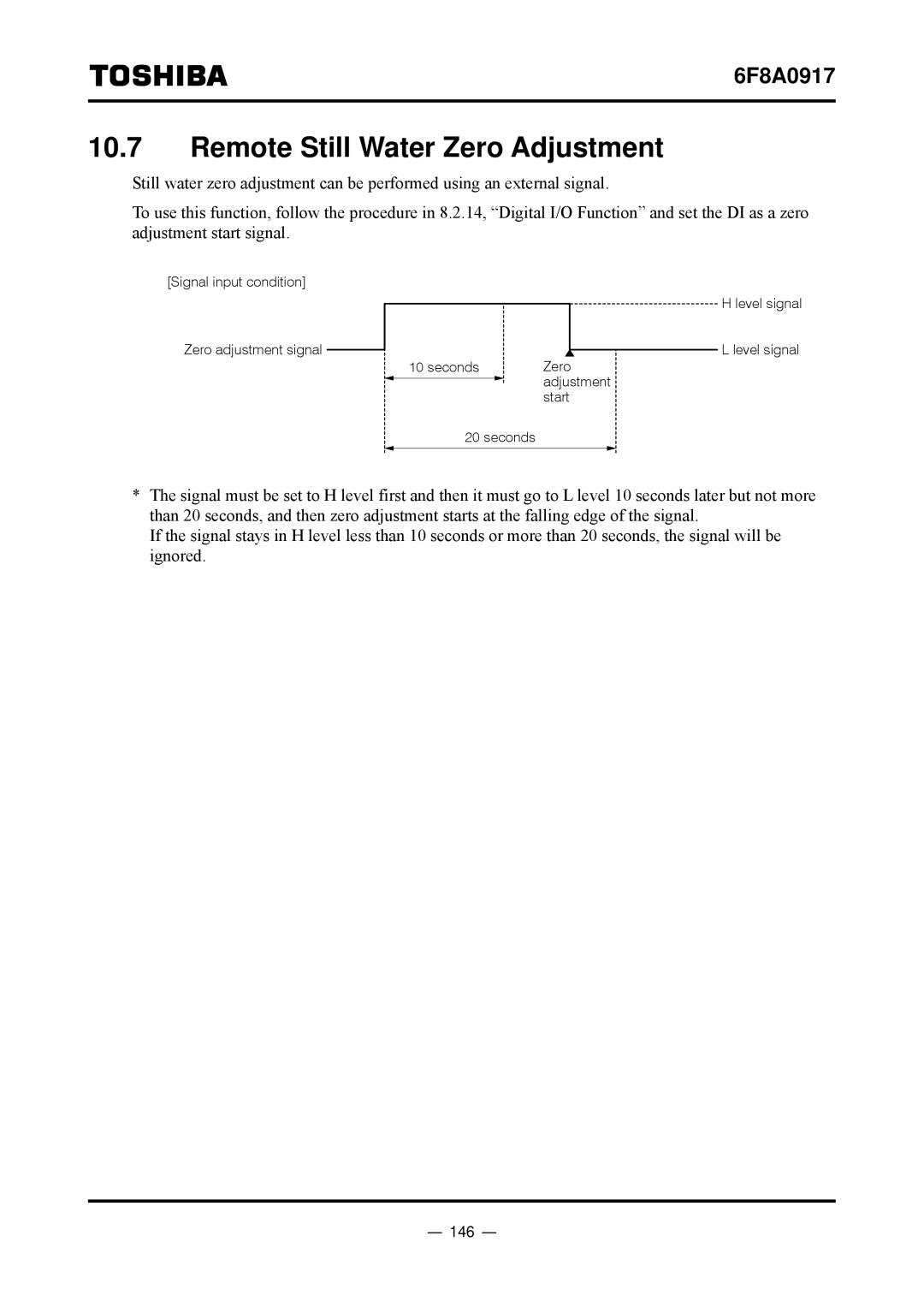 Toshiba L5232 manual Remote Still Water Zero Adjustment, 146 