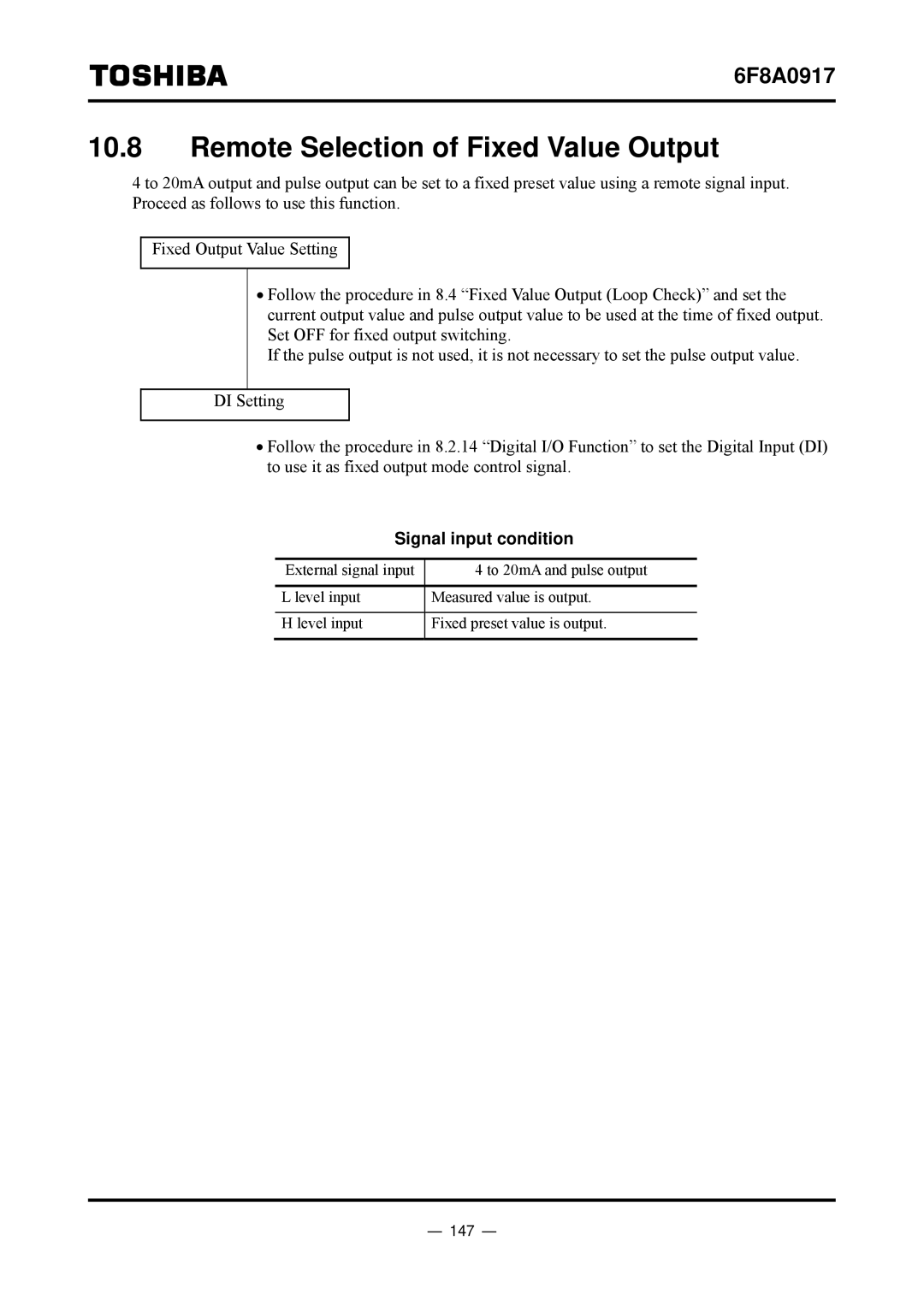 Toshiba L5232 manual Remote Selection of Fixed Value Output, 147 