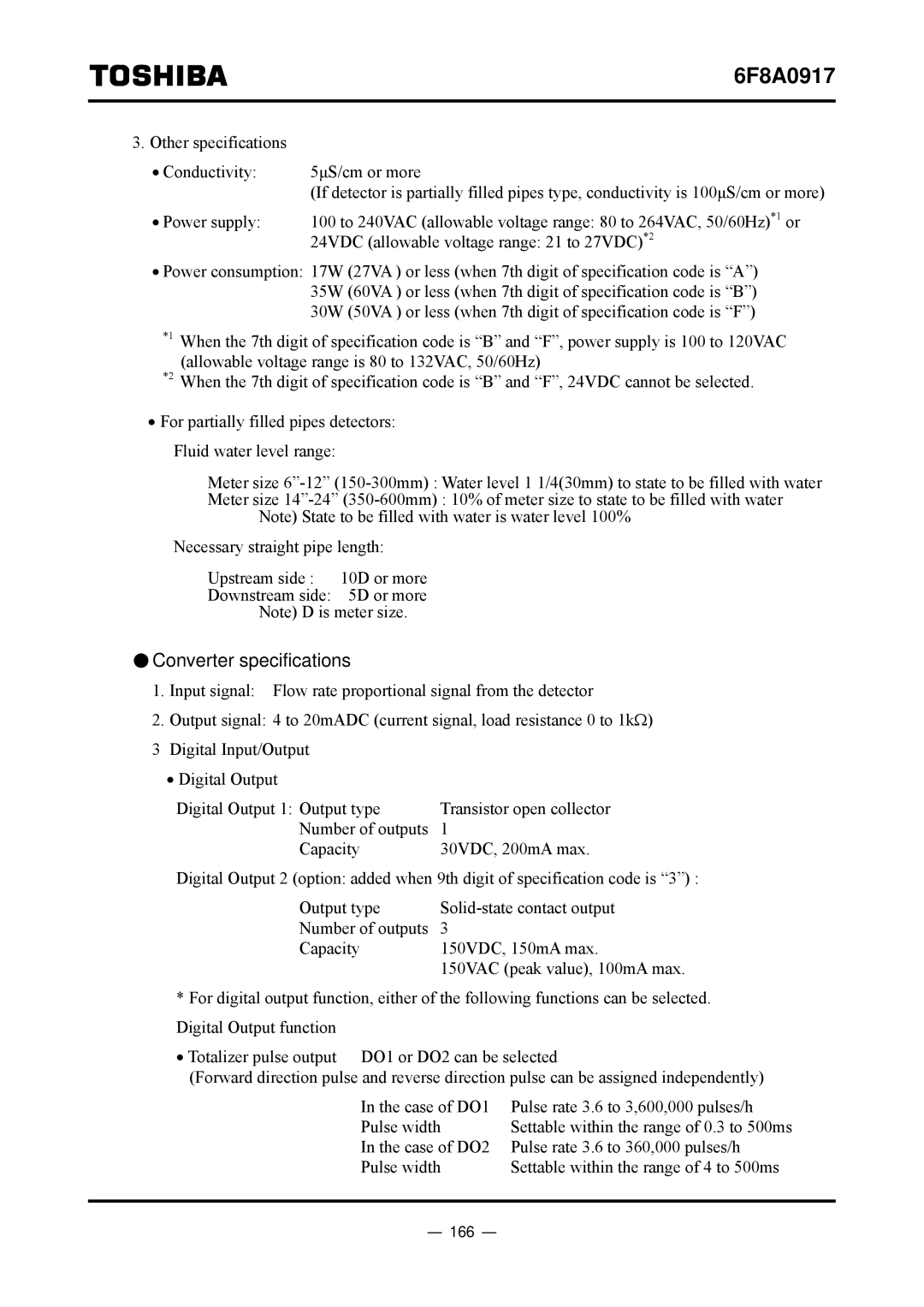 Toshiba L5232 manual Converter specifications, 166 