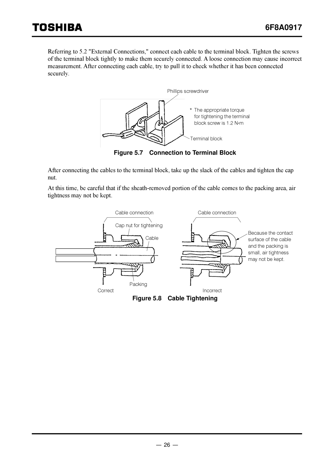 Toshiba L5232 manual Connection to Terminal Block 