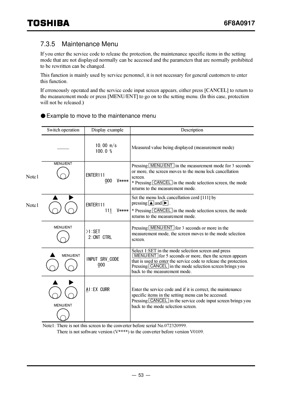 Toshiba L5232 manual Maintenance Menu, Example to move to the maintenance menu 