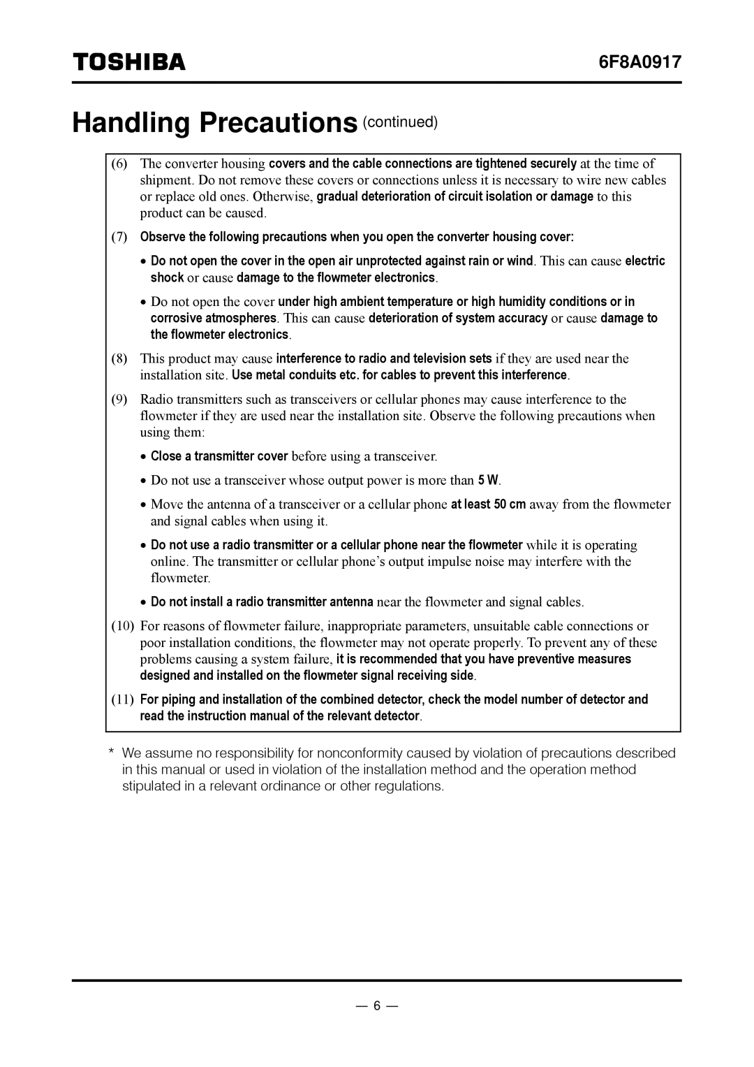 Toshiba L5232 manual Handling Precautions 