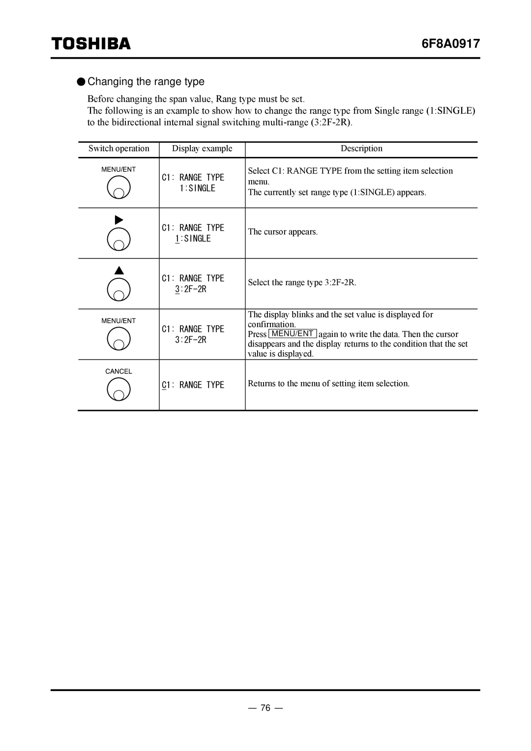 Toshiba L5232 manual Changing the range type 