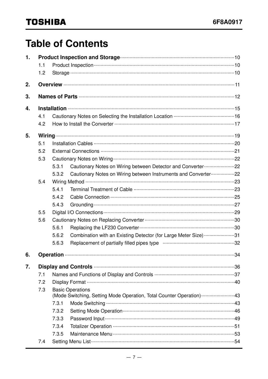 Toshiba L5232 manual Table of Contents 