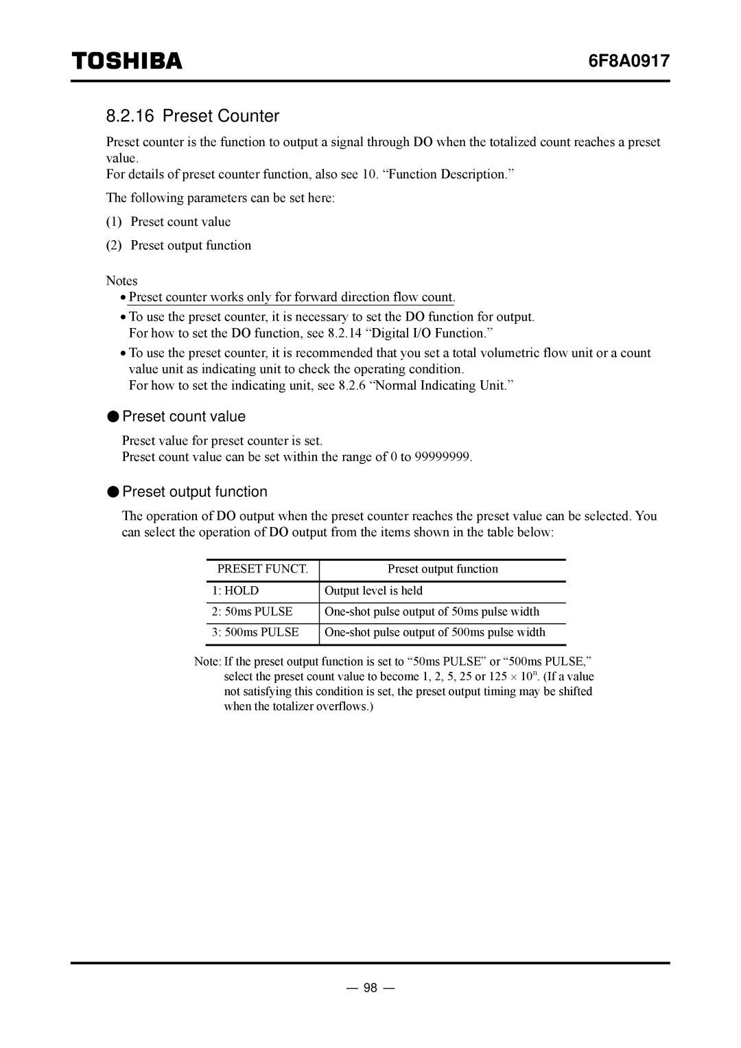Toshiba L5232 manual Preset Counter, Preset count value, Preset output function 