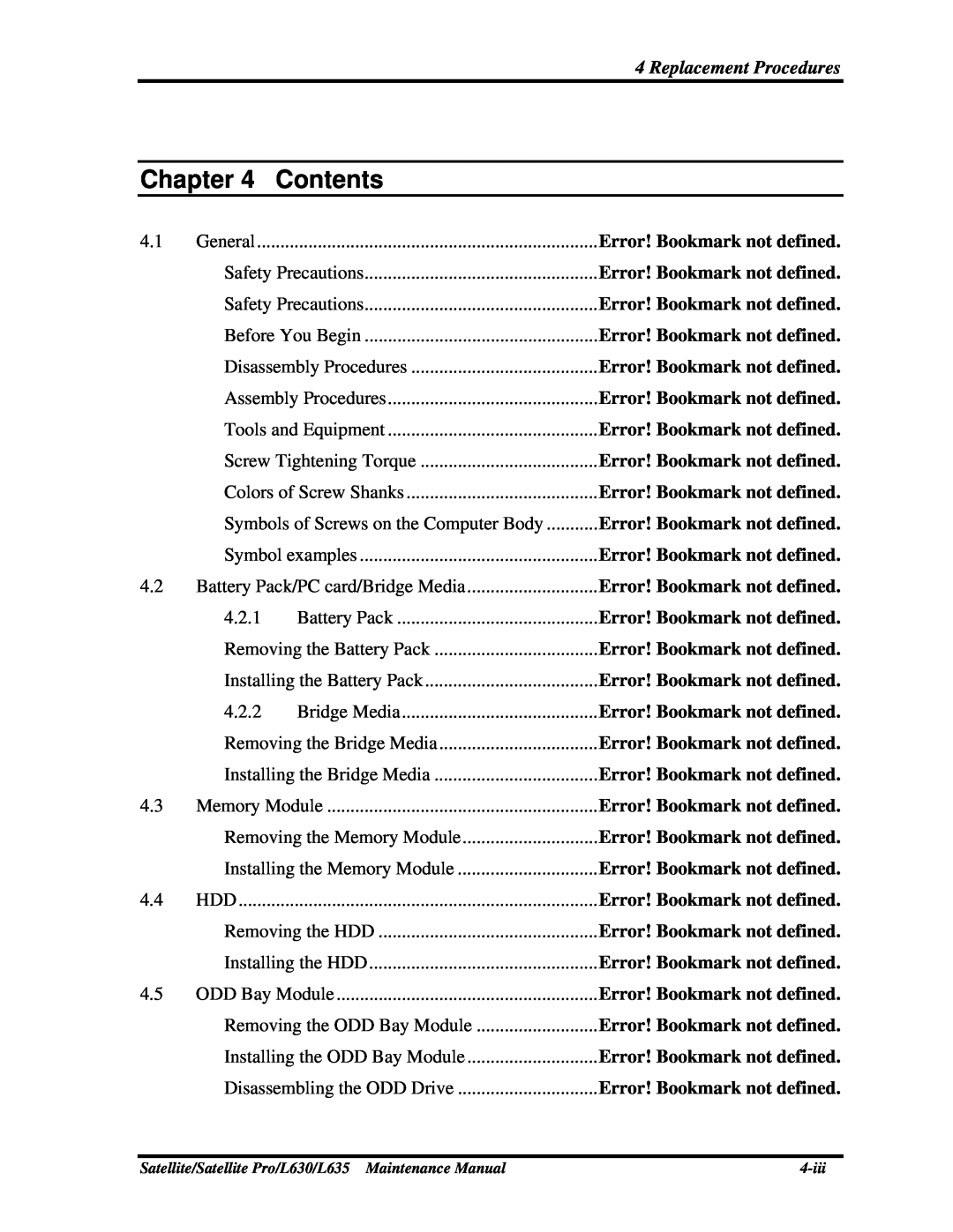Toshiba L635, L630 manual Chapter, Contents 
