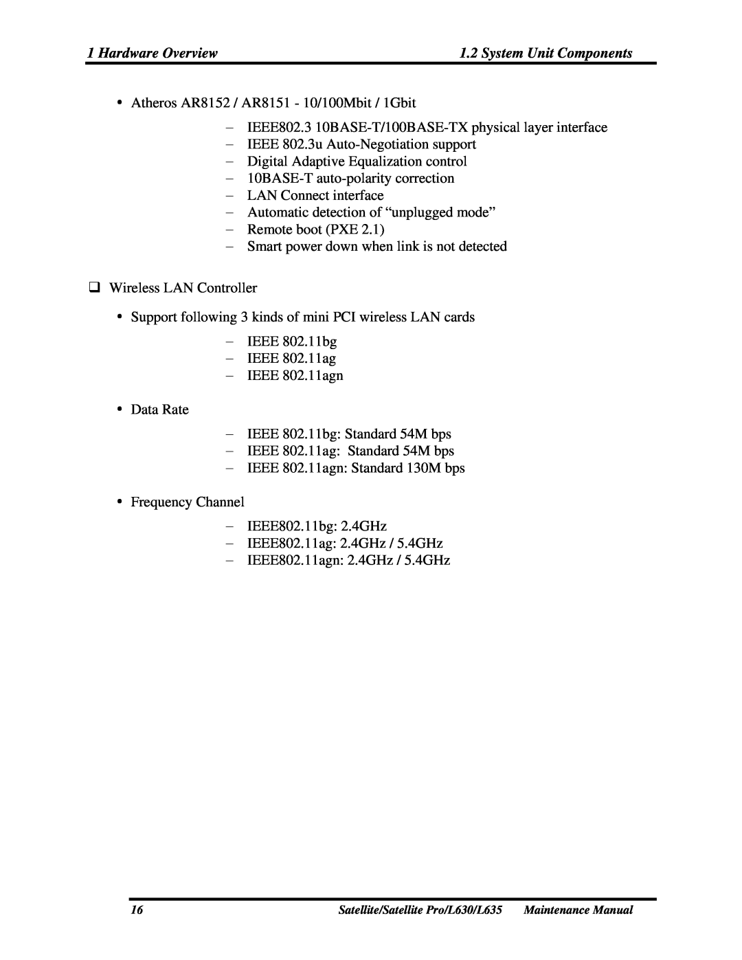 Toshiba L635, L630 manual  Atheros AR8152 / AR8151 - 10/100Mbit / 1Gbit 