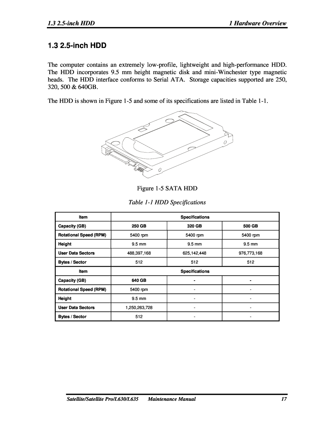 Toshiba L630, L635 manual 1.3 2.5-inch HDD 