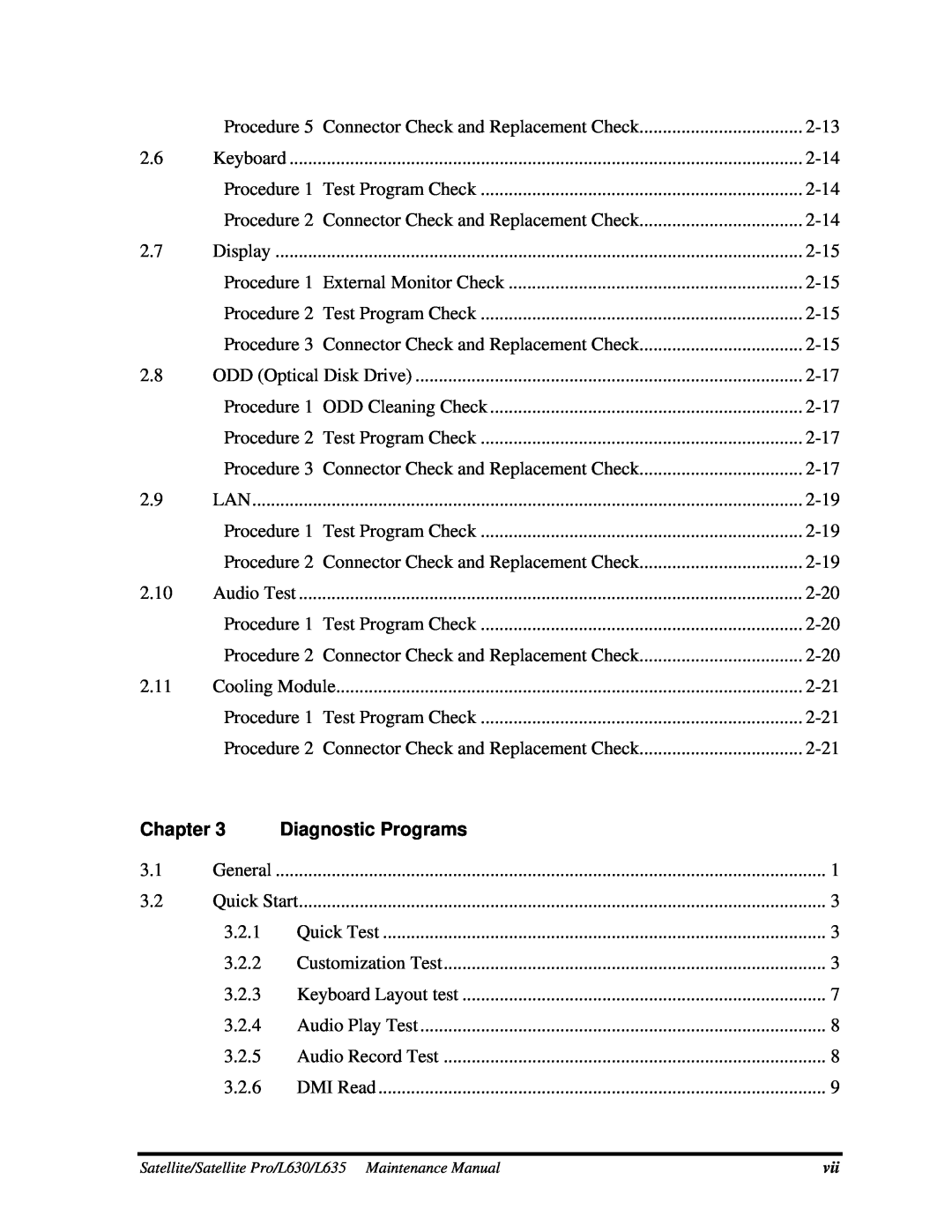 Toshiba L630, L635 manual Chapter, Diagnostic Programs 