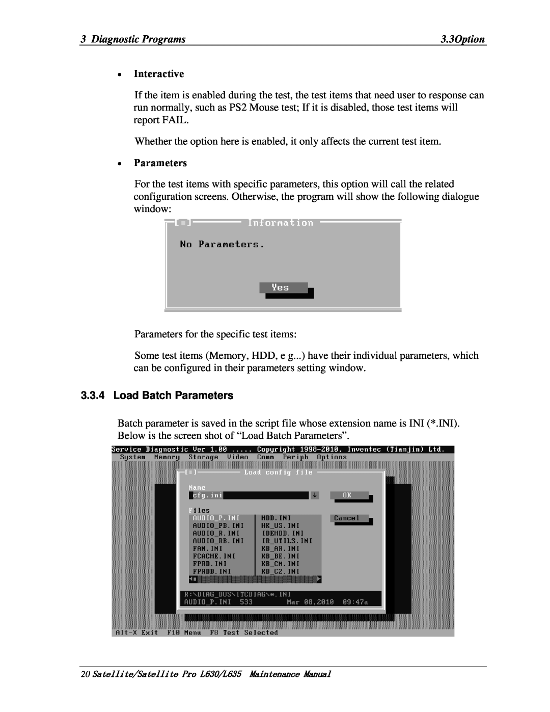 Toshiba L635, L630 manual ∙ Interactive, ∙ Parameters, Load Batch Parameters 