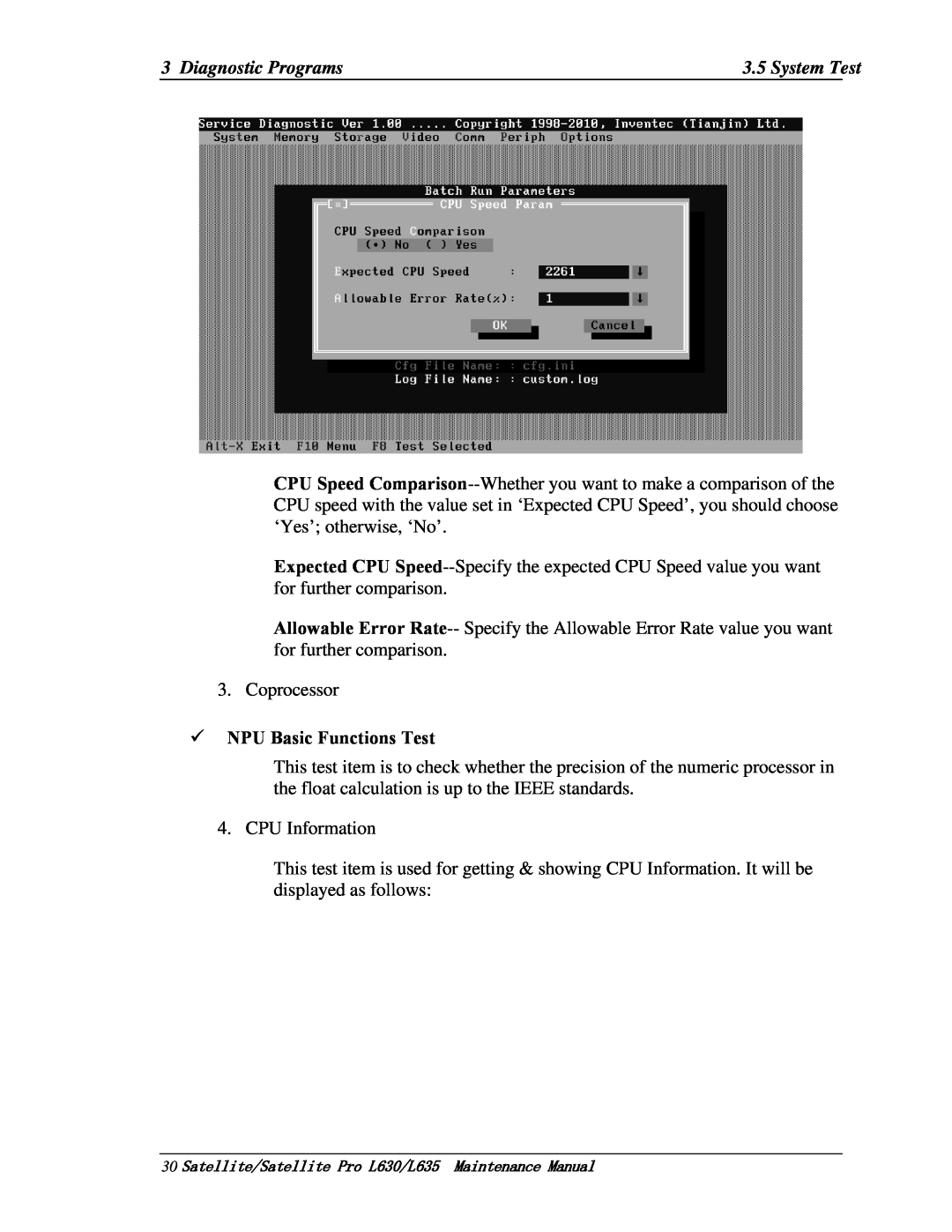 Toshiba L635, L630 manual  NPU Basic Functions Test 
