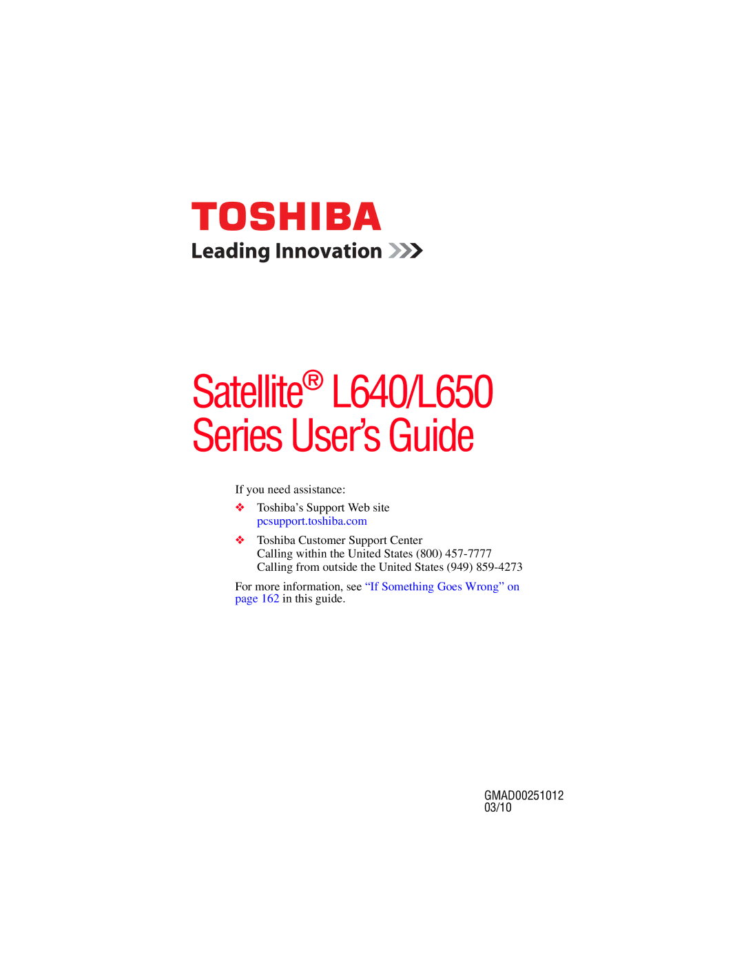 Toshiba manual Satellite L640/L650 Series User’s Guide 