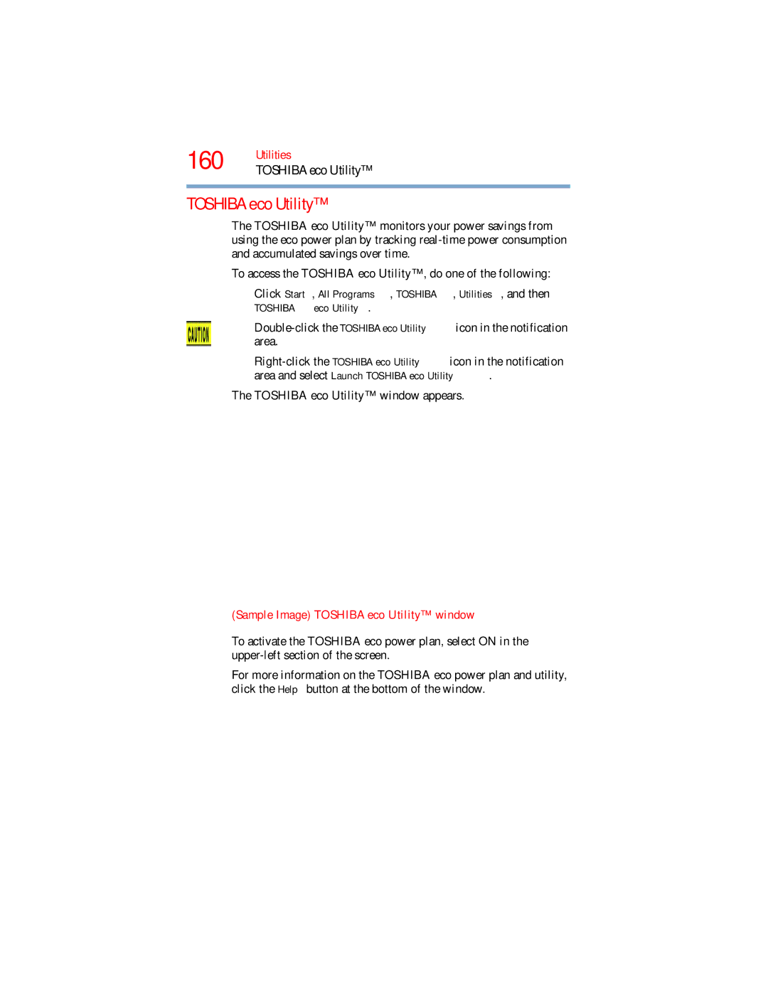 Toshiba L640, L650 manual Sample Image Toshiba eco Utility window 