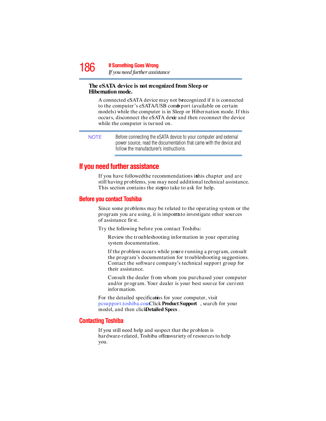 Toshiba L640, L650 manual 186, If you need further assistance, Before you contact Toshiba, Contacting Toshiba 