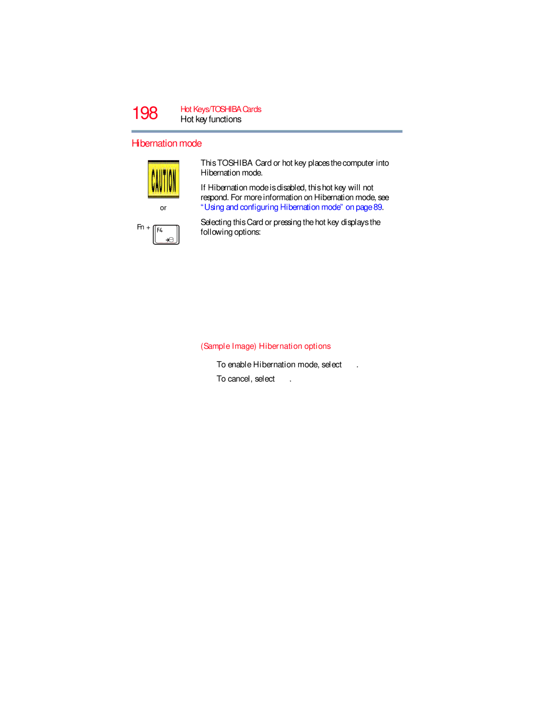Toshiba L640, L650 manual 198, Sample Image Hibernation options 