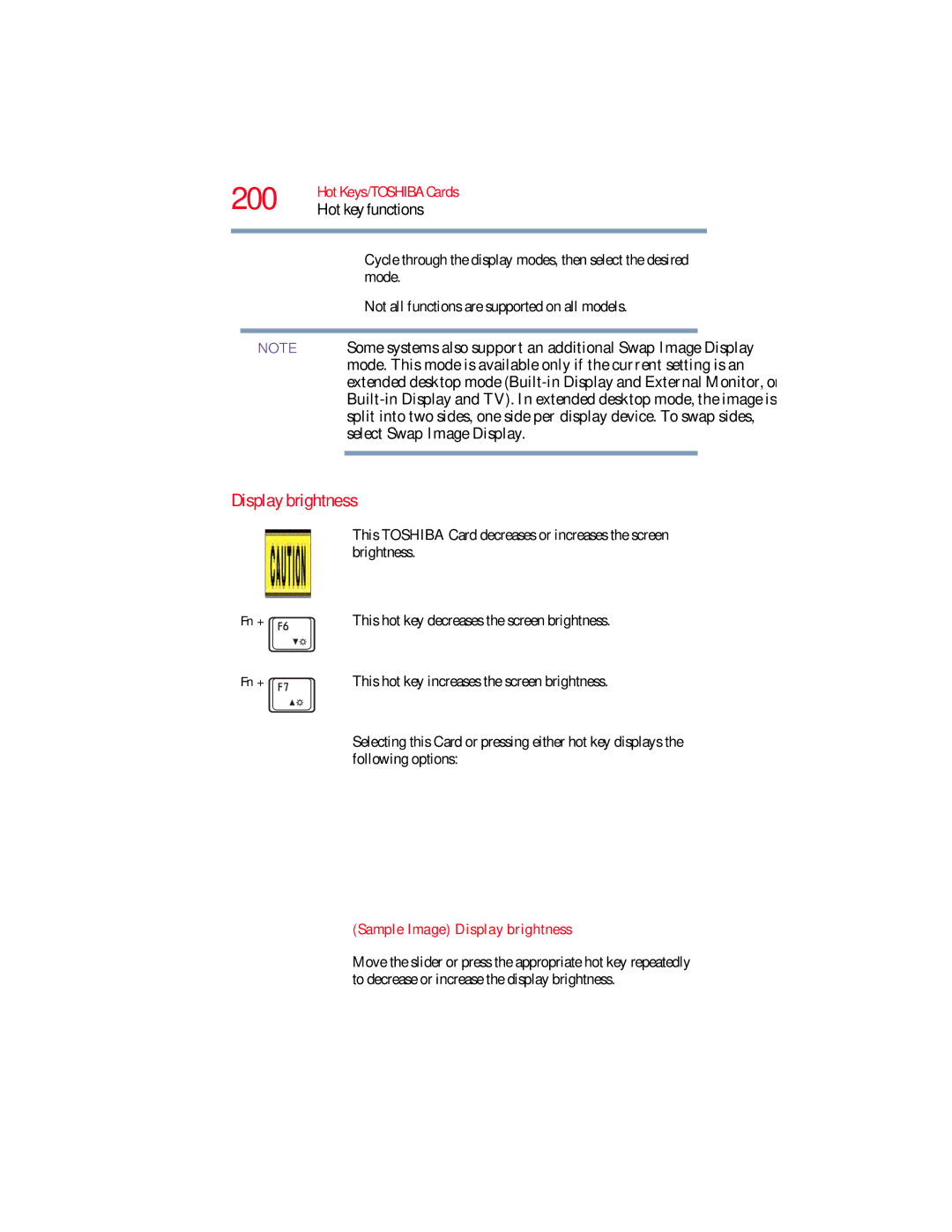 Toshiba L640, L650 manual 200, Sample Image Display brightness 