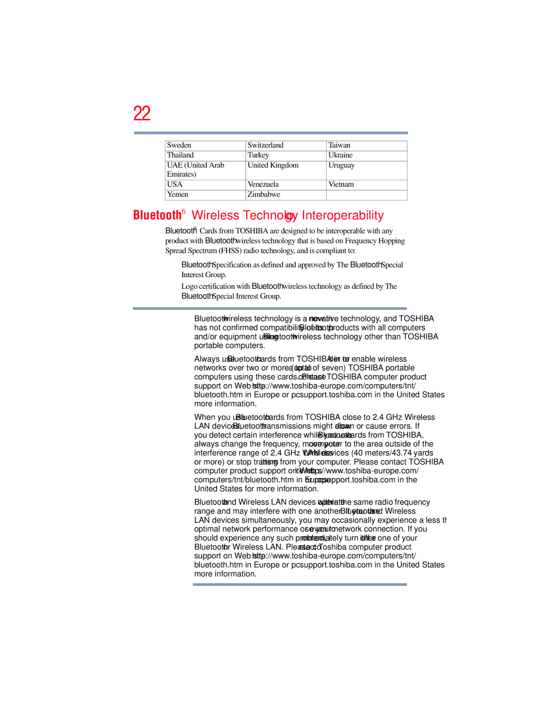 Toshiba L640, L650 manual Bluetooth Wireless Technology Interoperability 