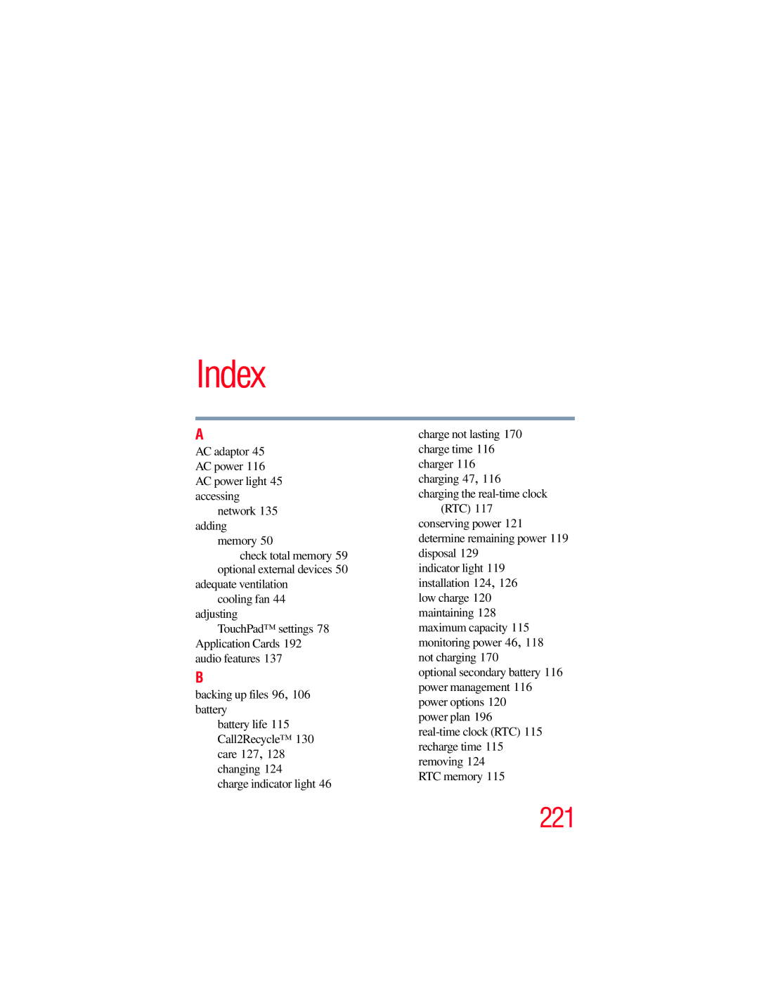 Toshiba L650, L640 manual Index 