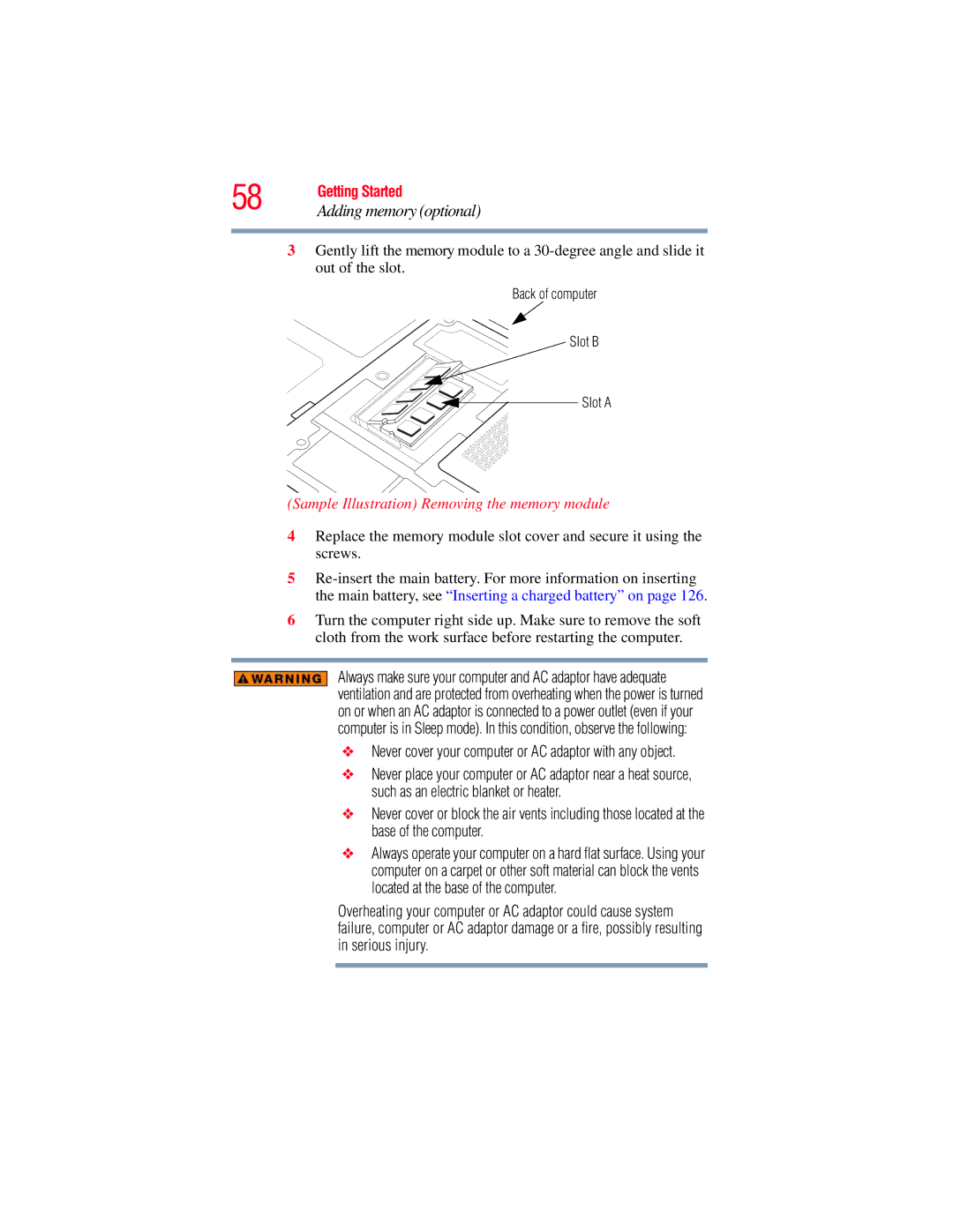 Toshiba L640, L650 manual Sample Illustration Removing the memory module 