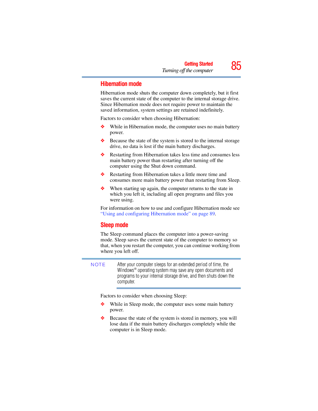 Toshiba L650, L640 manual Hibernation mode, Sleep mode 